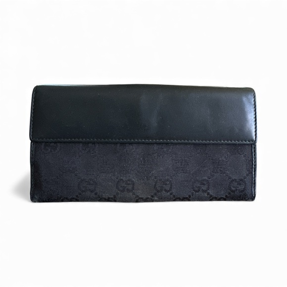 Vintage Gucci Black GG Wallet w/ Silver Heart Snap | Classic Designer Luxury - Picture 3 of 8